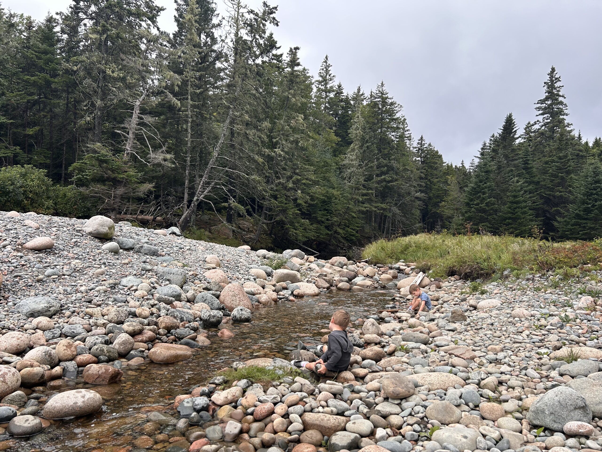 Kids playing with rocks on Hunter's Beach